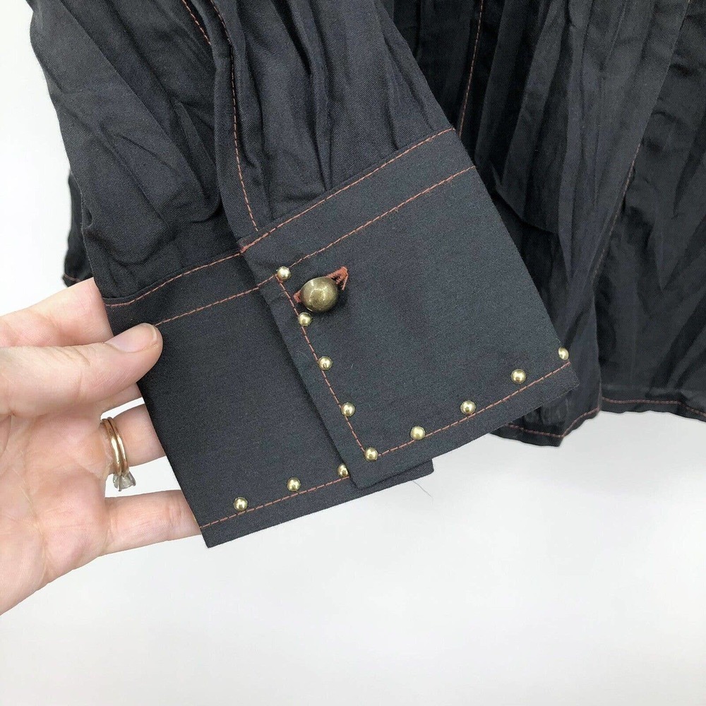 Inserch Men’s Western Crinkle Shirt Size L Black Button Front Beaded Embellished - Picture 5 of 9